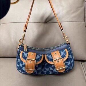 Coach Navy and Tan Shoulder Bag